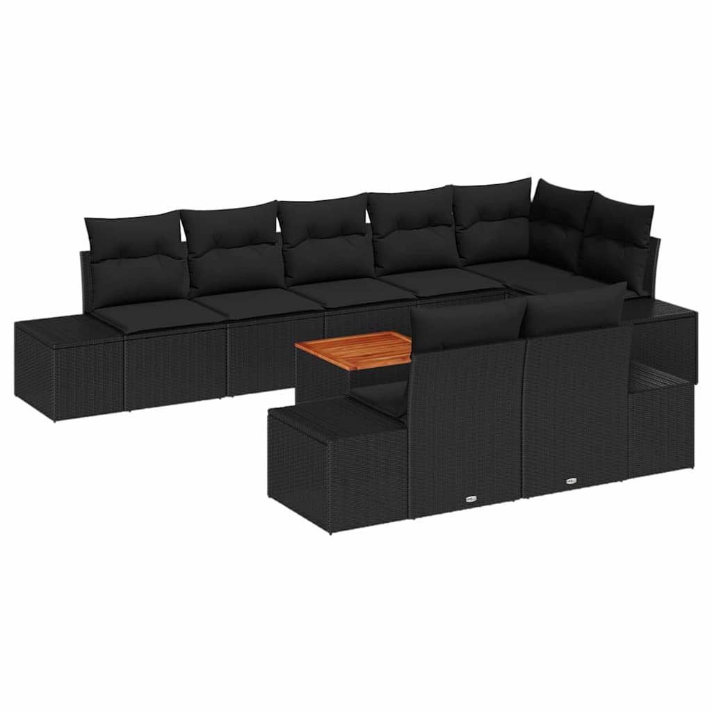 Gartensofa-set 9 stk. Schwarz Poly-Rattan