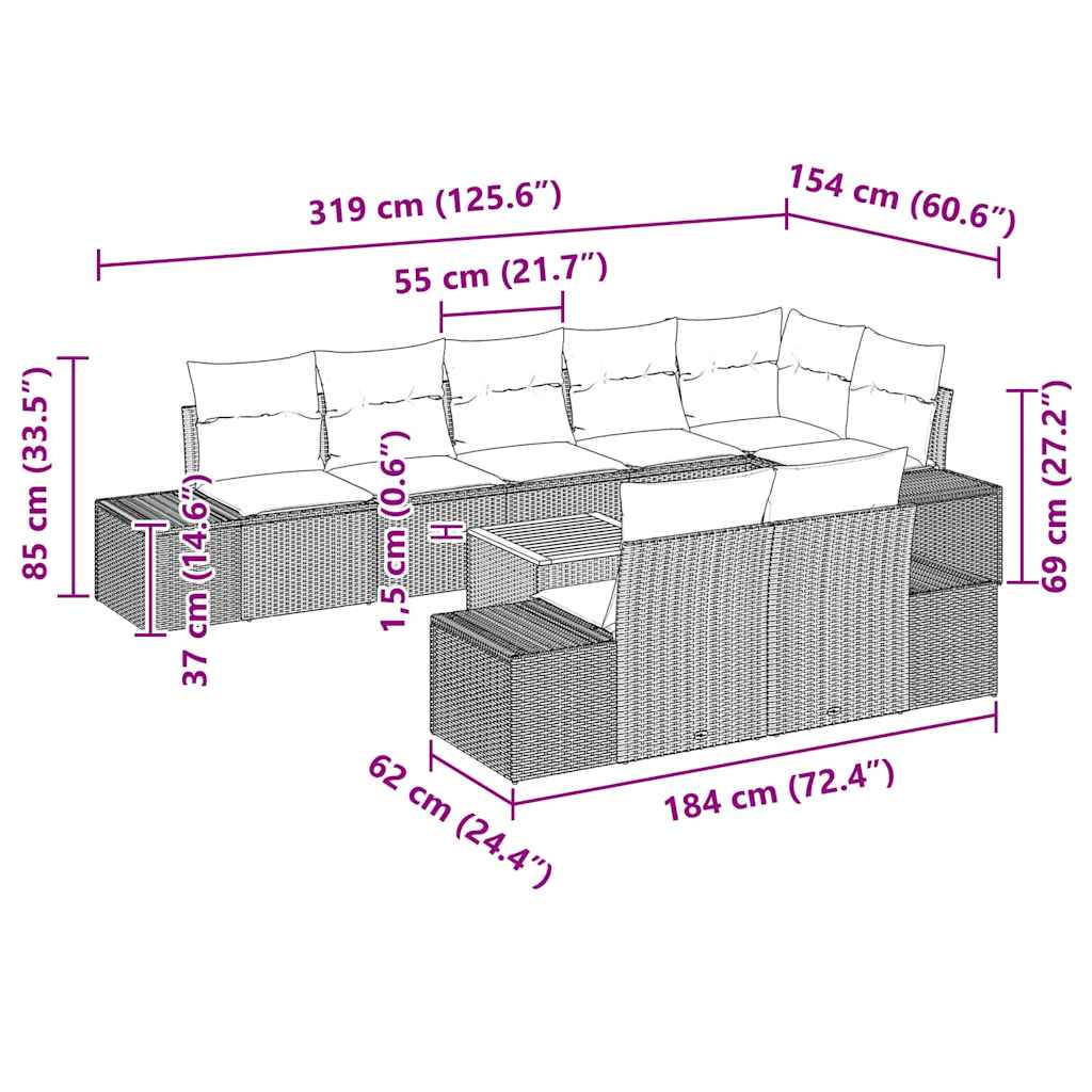 Gartensofa-set 9 stk. Schwarz Poly-Rattan