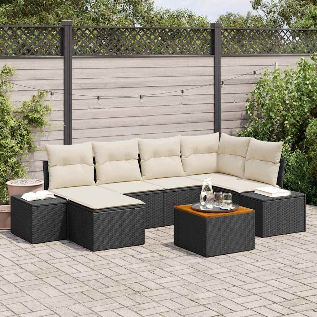 Gartensofa-set 7 stk. Schwarz Poly-Rattan