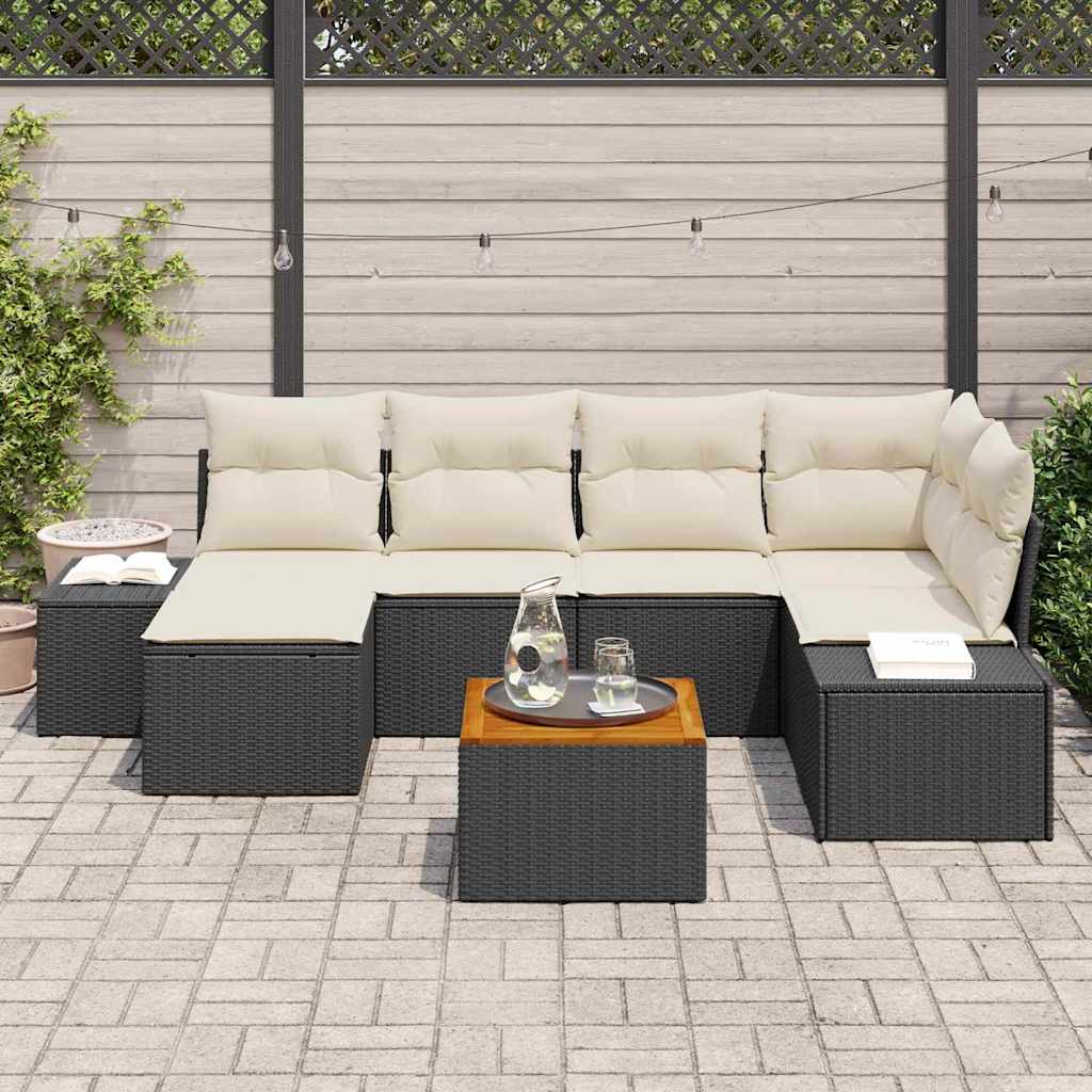Gartensofa-set 7 stk. Schwarz Poly-Rattan