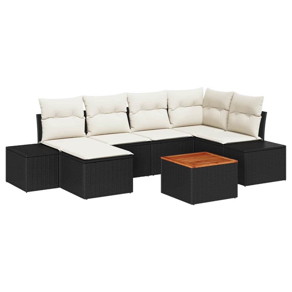 Gartensofa-set 7 stk. Schwarz Poly-Rattan