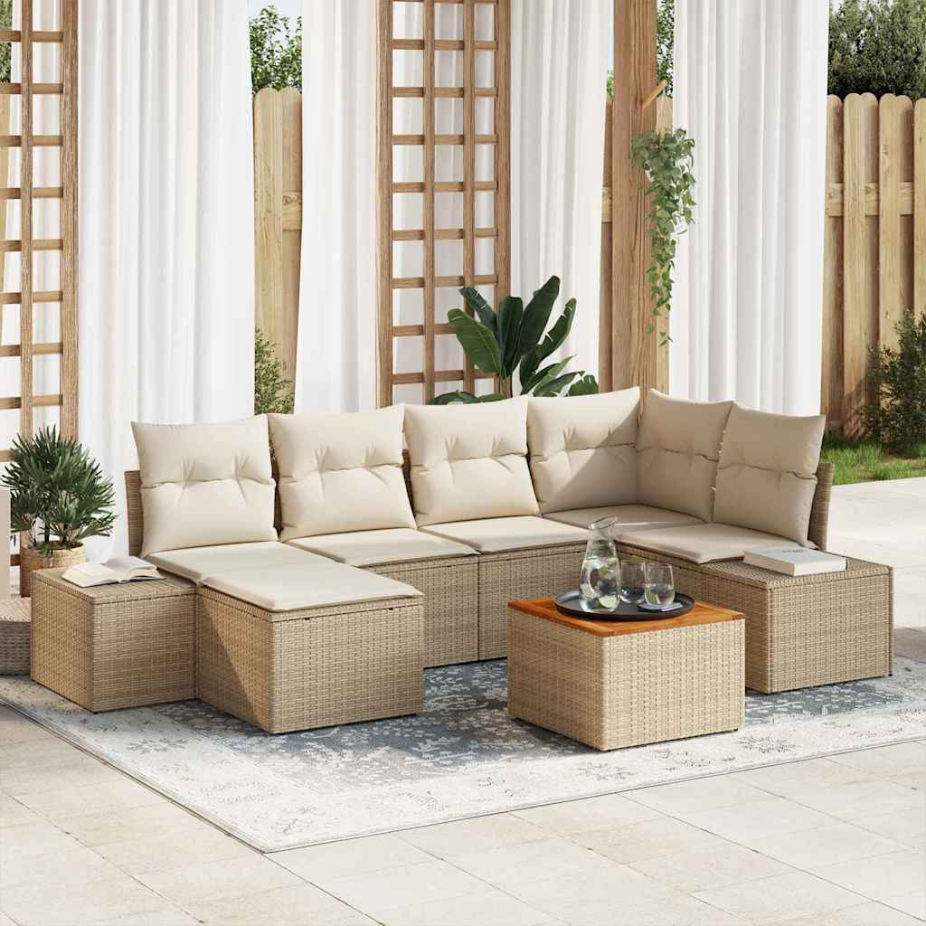 Gartensofa-set 7 stk. Beige Poly-Rattan