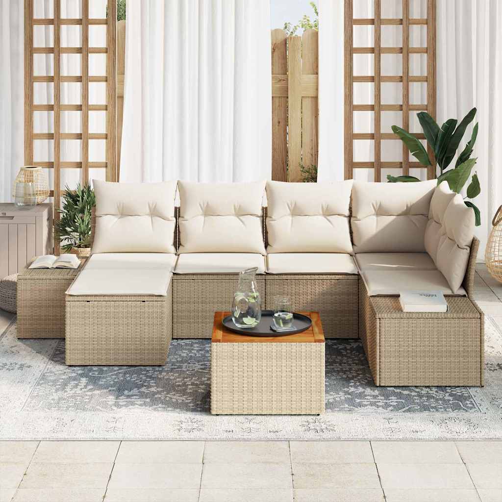 Gartensofa-set 7 stk. Beige Poly-Rattan