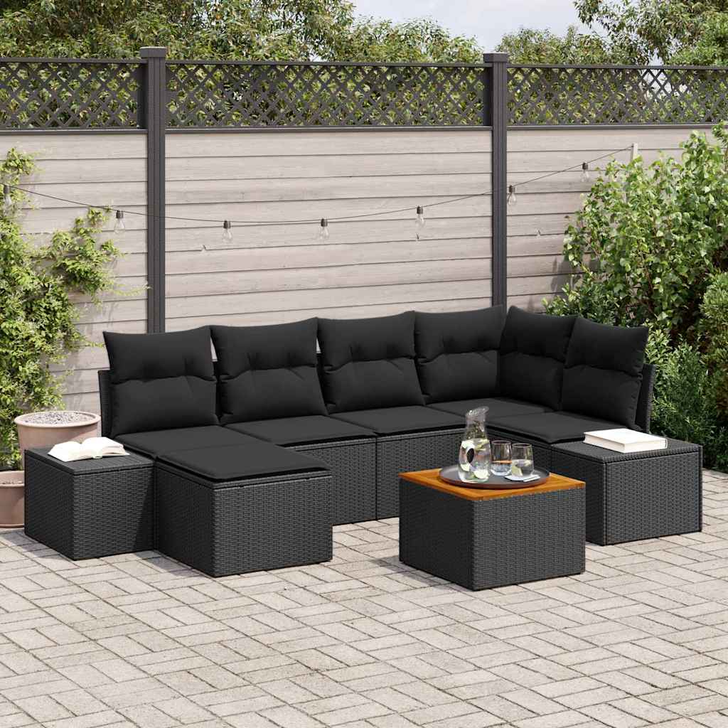 Gartensofa-set 7 stk. Schwarz Poly-Rattan