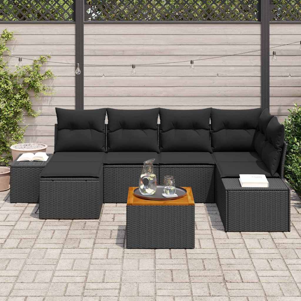 Gartensofa-set 7 stk. Schwarz Poly-Rattan