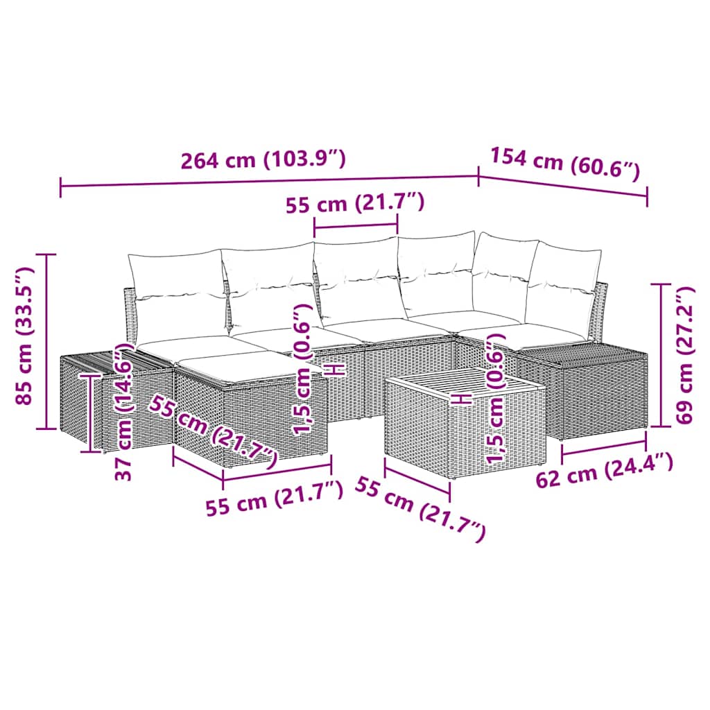 Gartensofa-set 7 stk. Schwarz Poly-Rattan