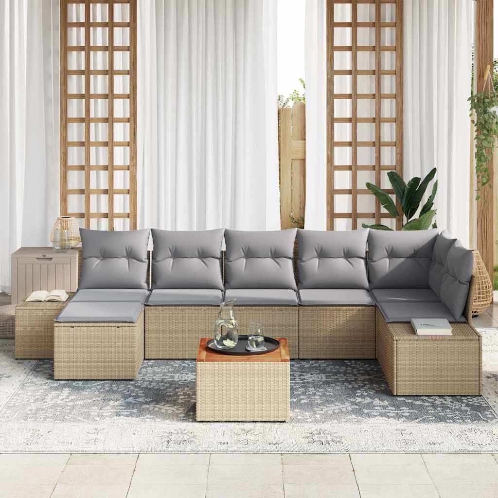 Gartensofa-set mit Kissen 8 pcs Beige Poly-Rattan