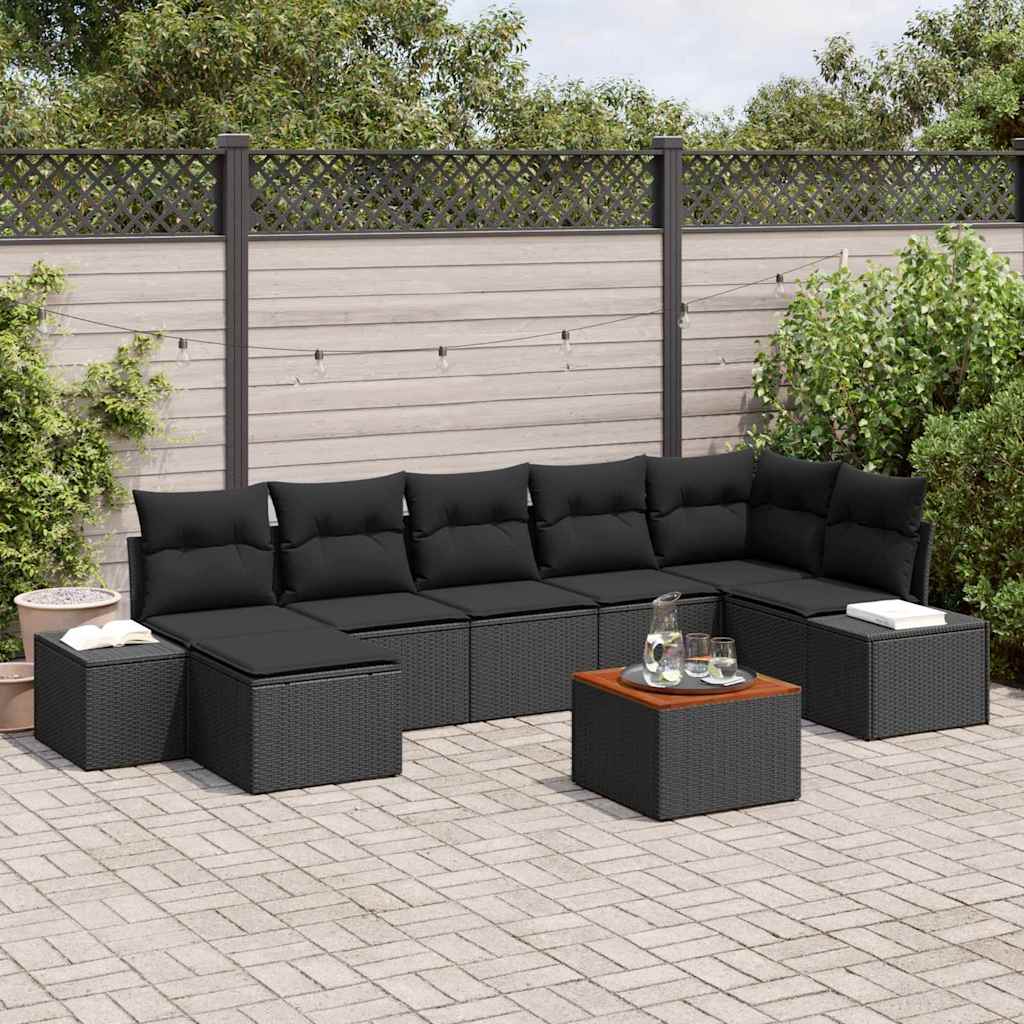 Gartensofa-set 8 stk. Schwarz Poly-Rattan