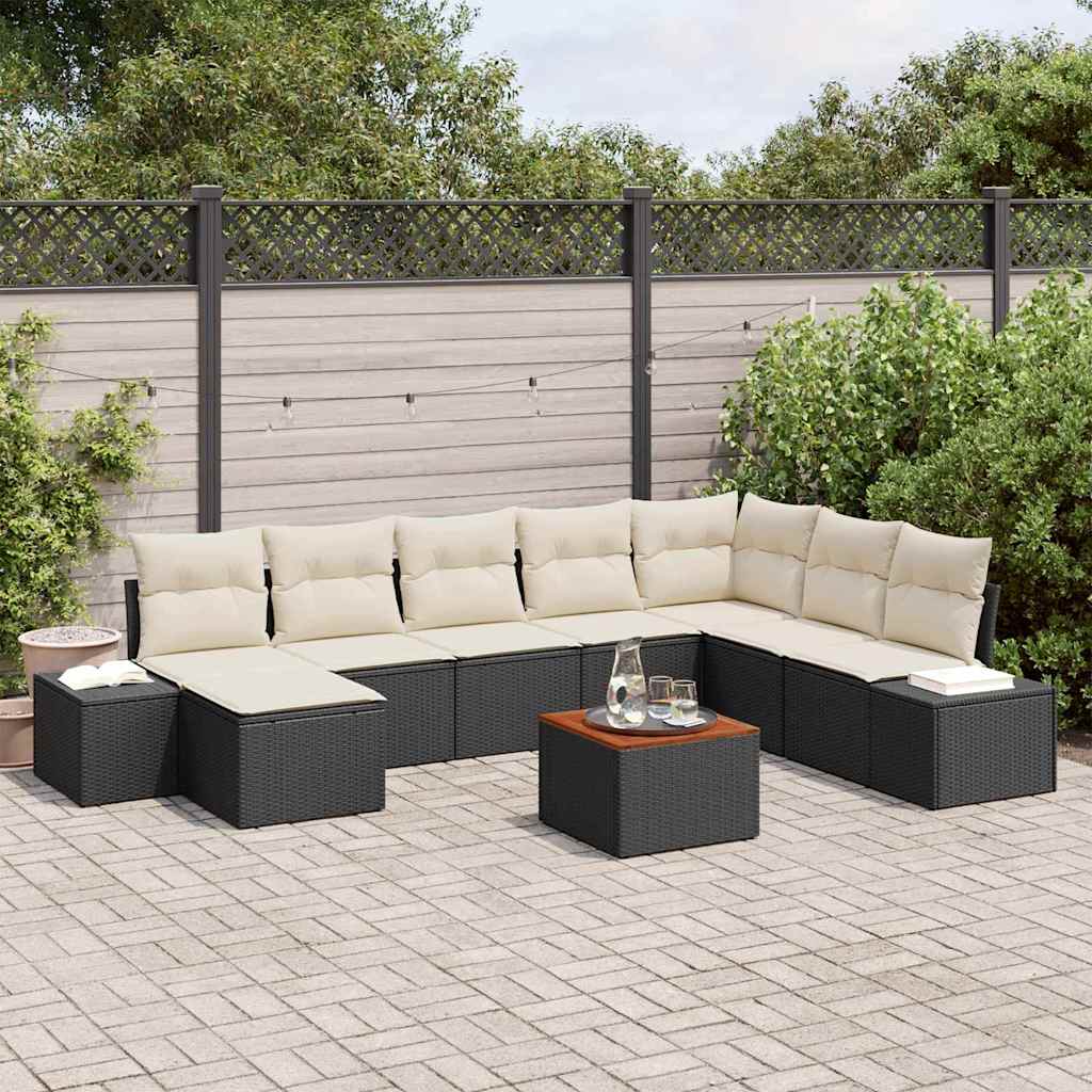Gartensofa-set 9 stk. Schwarz Poly-Rattan
