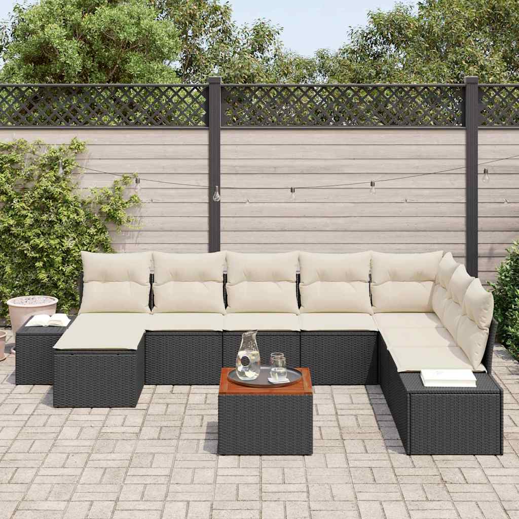 Gartensofa-set 9 stk. Schwarz Poly-Rattan
