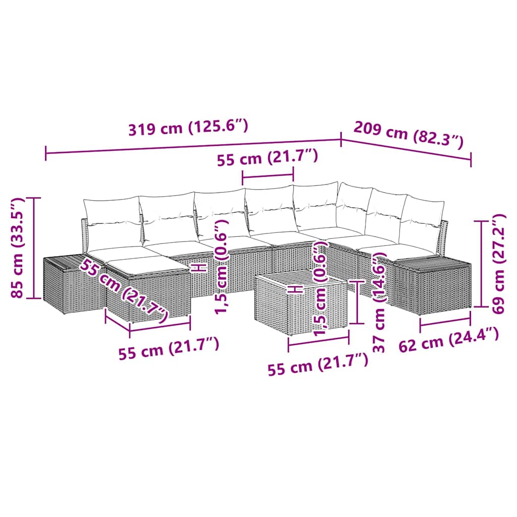Gartensofa-set 9 stk. Schwarz Poly-Rattan