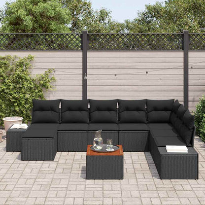 Gartensofa-set 9 stk. Schwarz Poly-Rattan