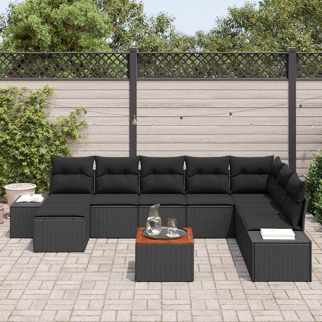 Gartensofa-set 9 Stk. Schwarz Poly-Rattan