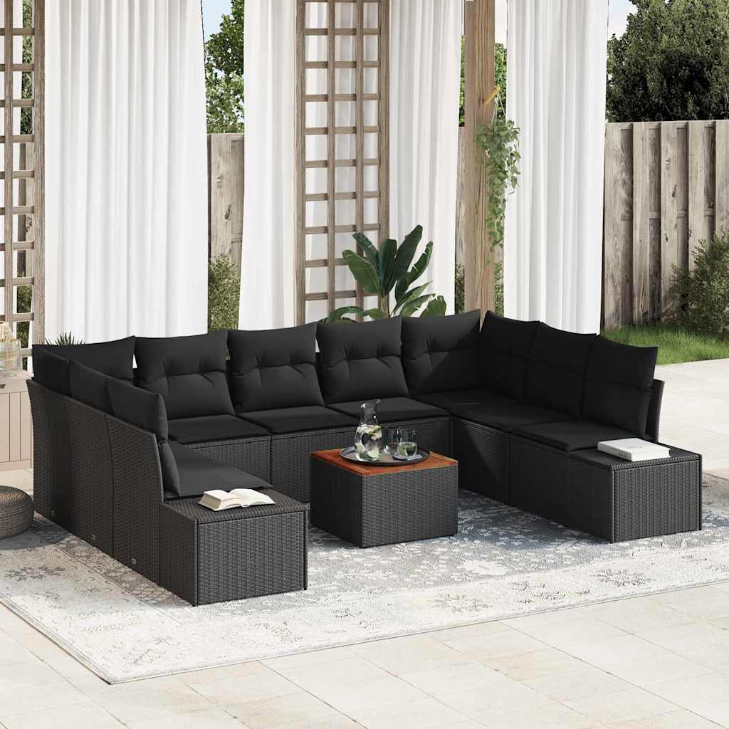 Gartensofa-set 10 stk. Schwarz Poly-Rattan