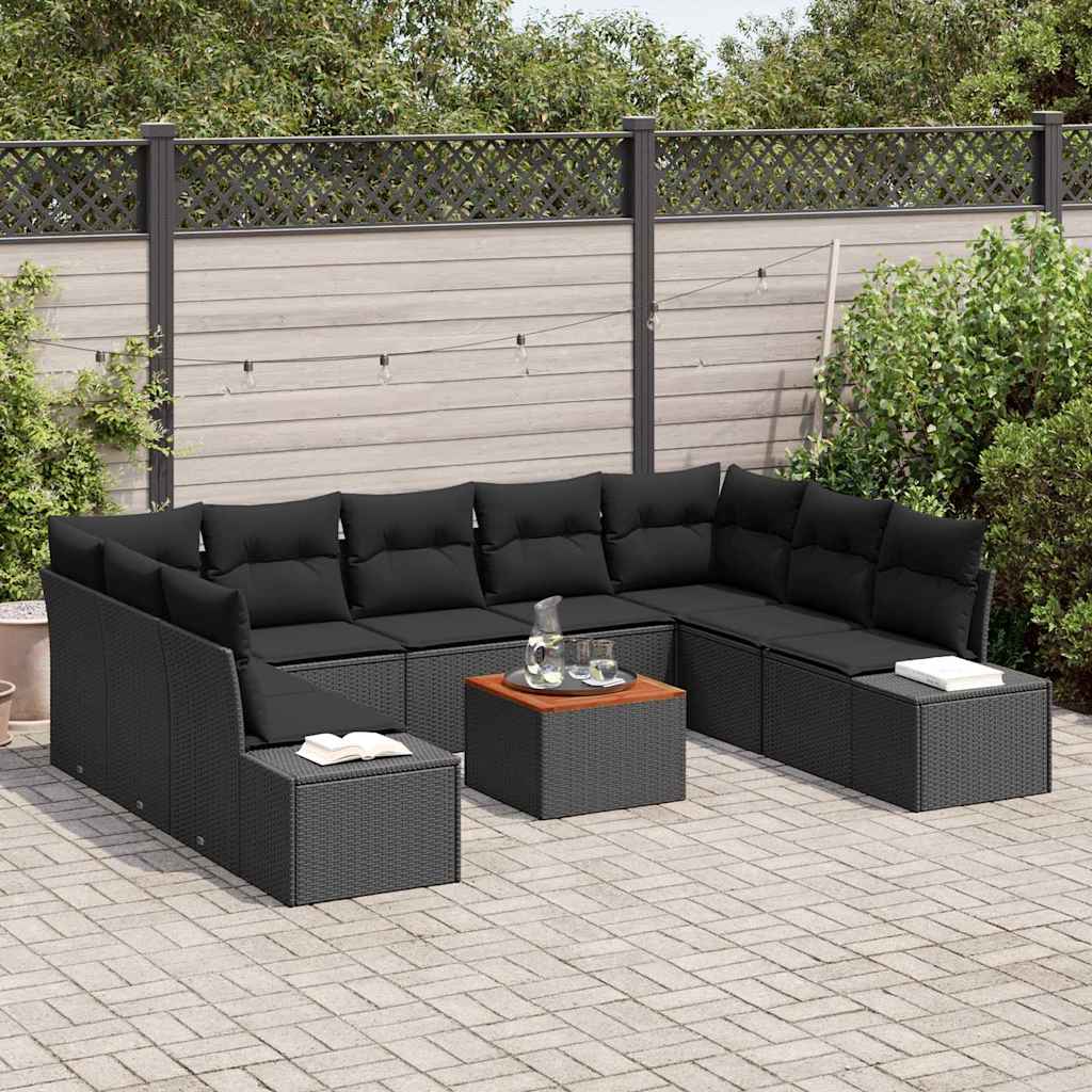 Gartensofa-set 10 stk. Schwarz Poly-Rattan