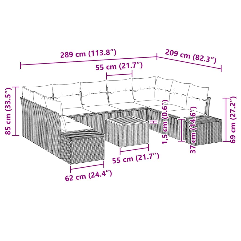 Gartensofa-set 10 stk. Schwarz Poly-Rattan