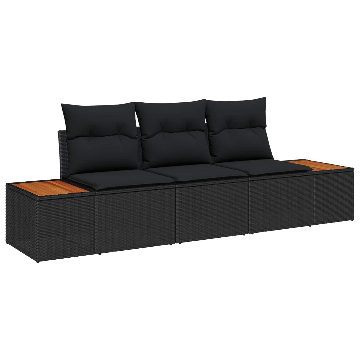Gartensofa-set 3 stk. Schwarz Poly-Rattan