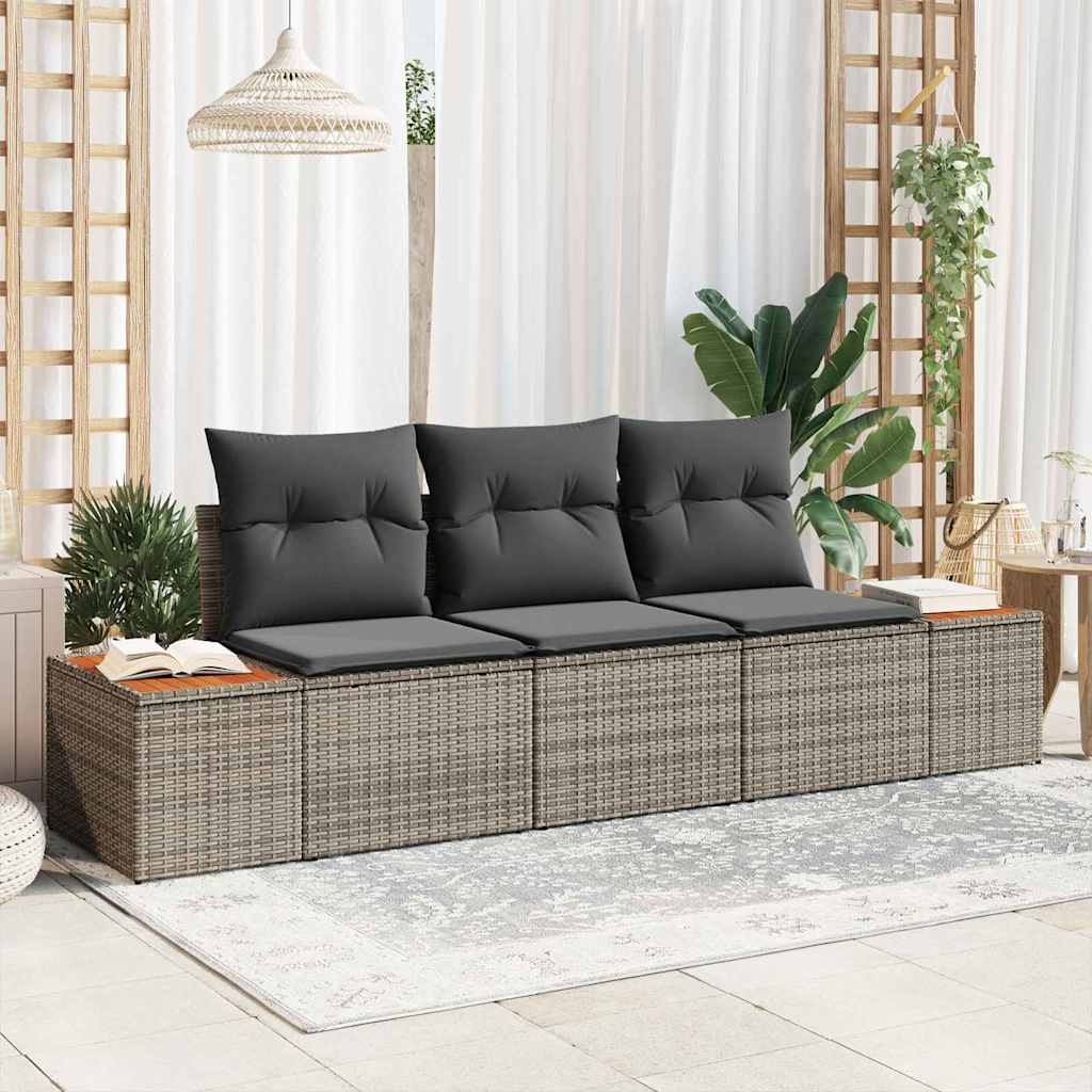 Gartensofa-set 3 stk. Grau Poly-Rattan