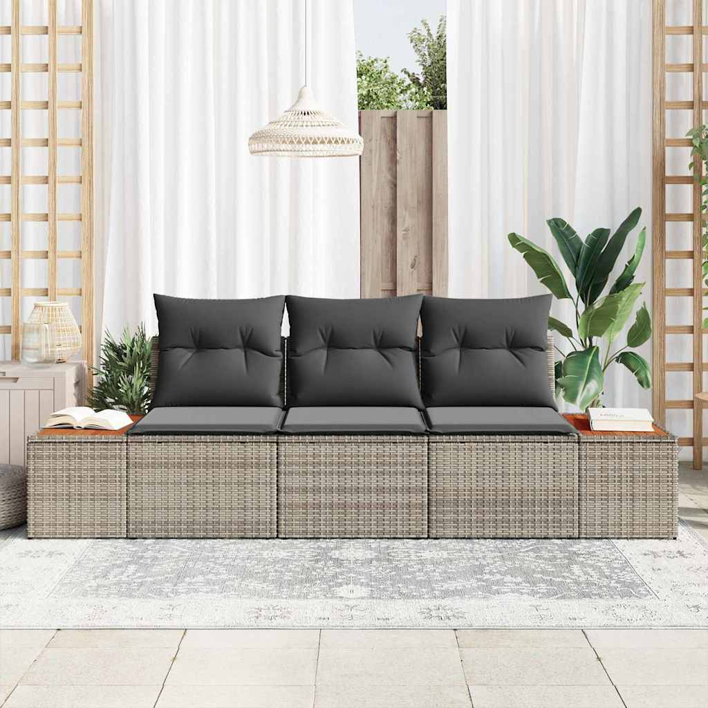 Gartensofa-set 3 stk. Grau Poly-Rattan