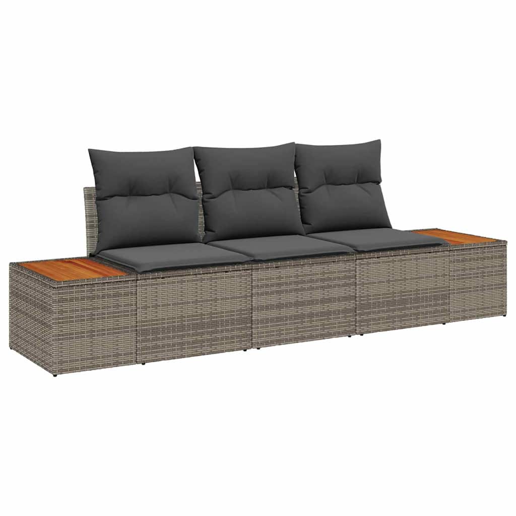 Gartensofa-set 3 stk. Grau Poly-Rattan