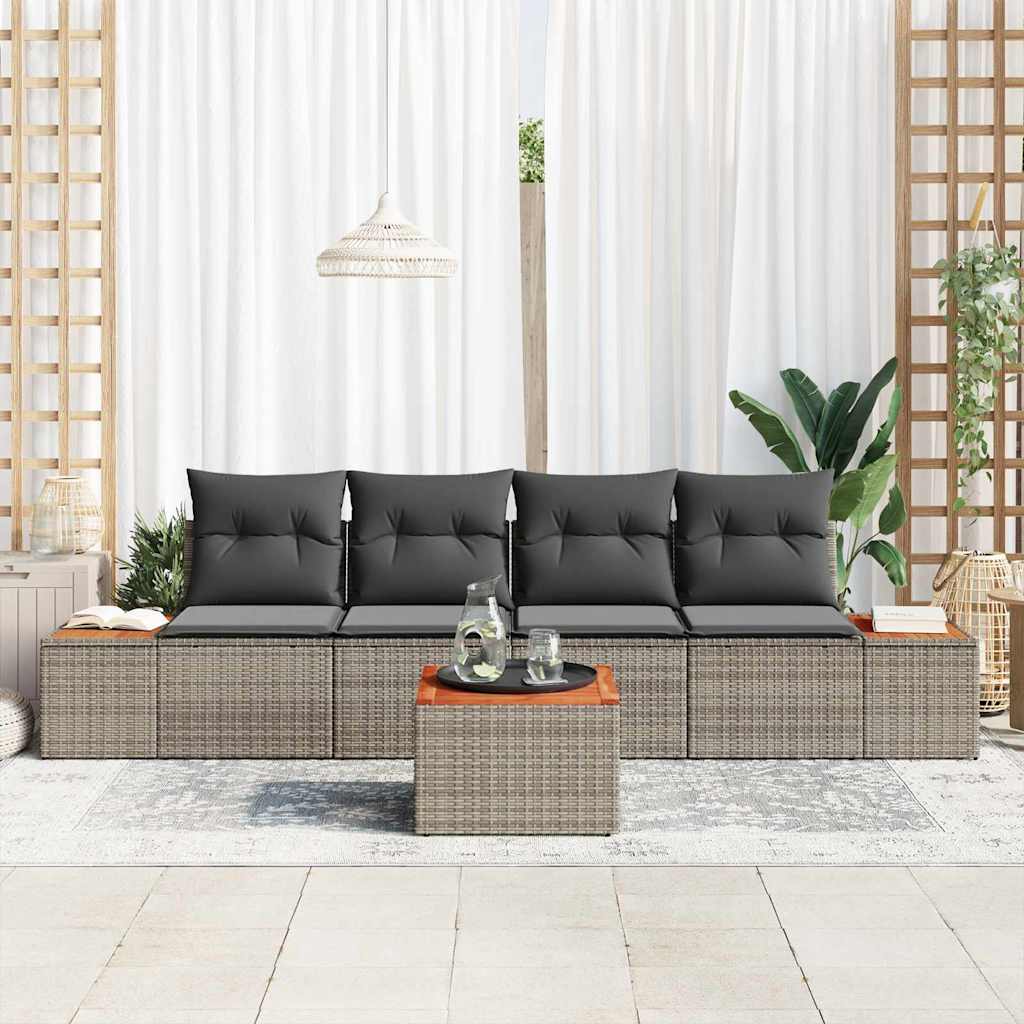 Gartensofa-set 5 Stk. Grau Poly Rattan