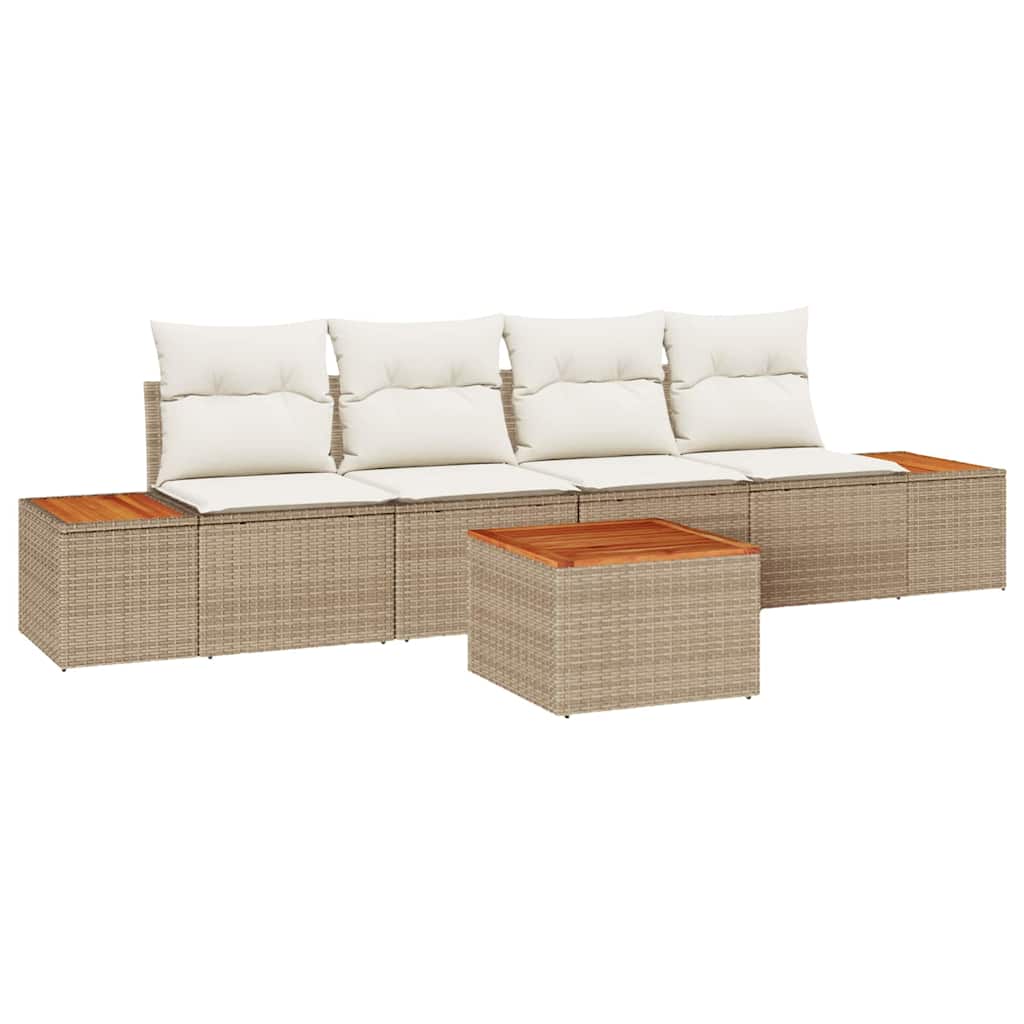 Gartensofa-set 5 stk. Beige Poly Rattan