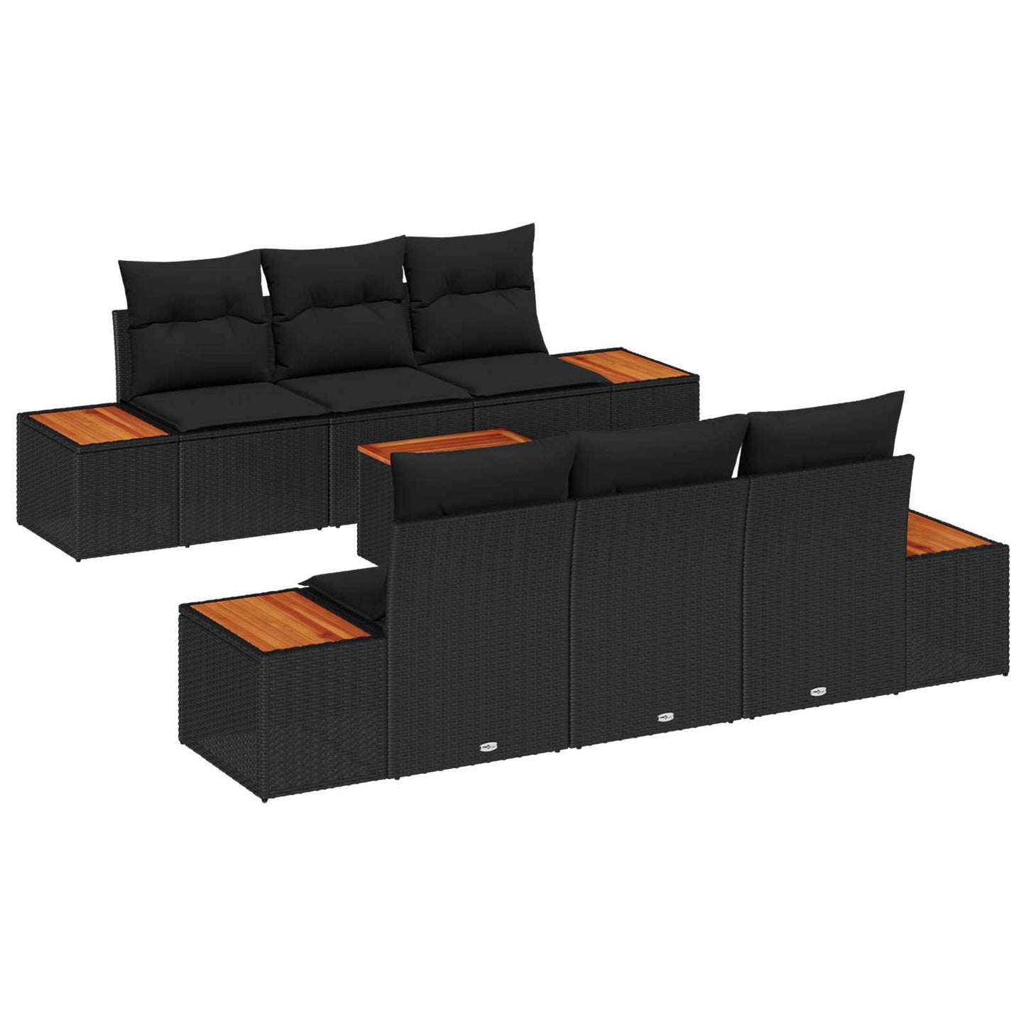 Gartensofa-set 7 Stk. Schwarz Poly Rattan