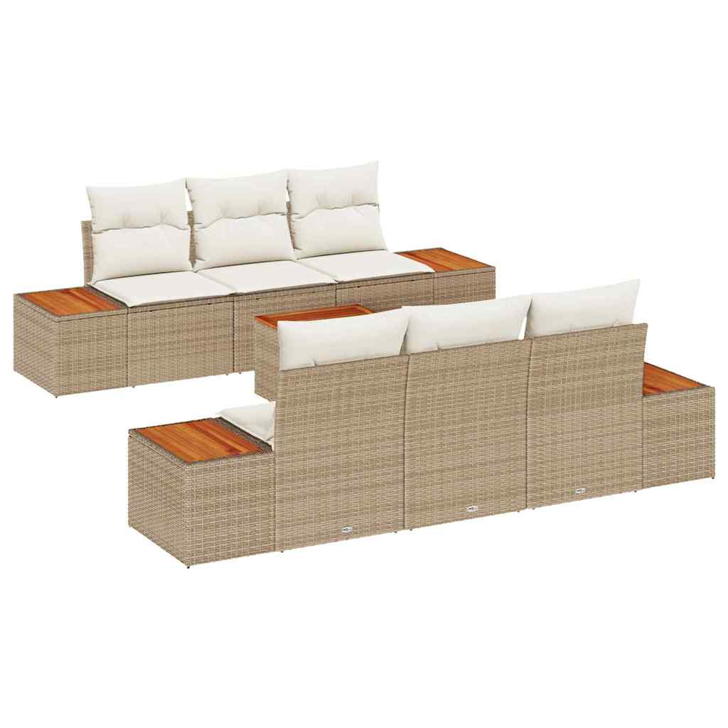 Gartensofa-set 7 stk. Beige Poly Rattan