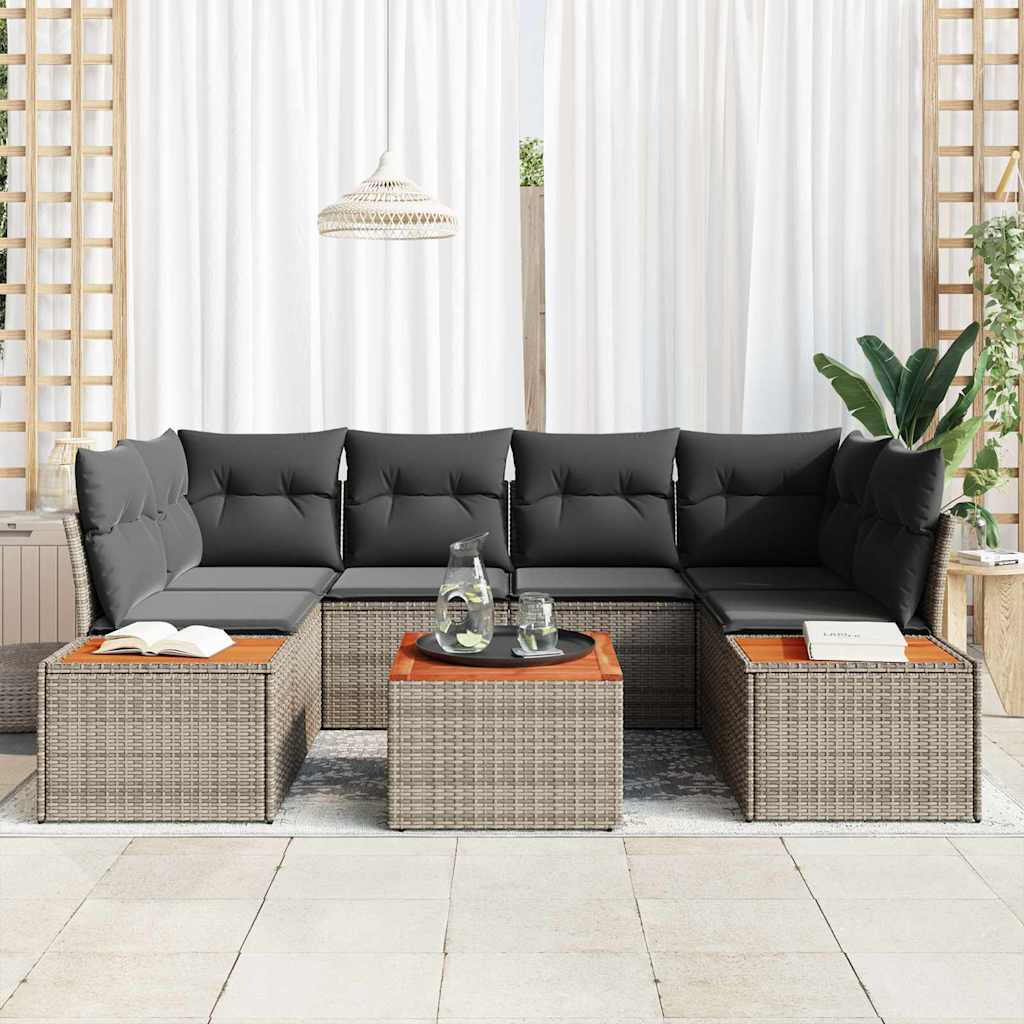 Gartensofa-set mit Kissen 6 pcs Grau Poly Rattan