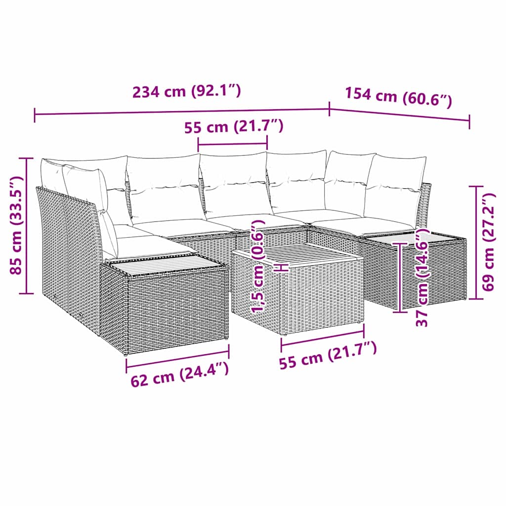 Gartensofa-set mit Kissen 6 pcs Grau Poly Rattan