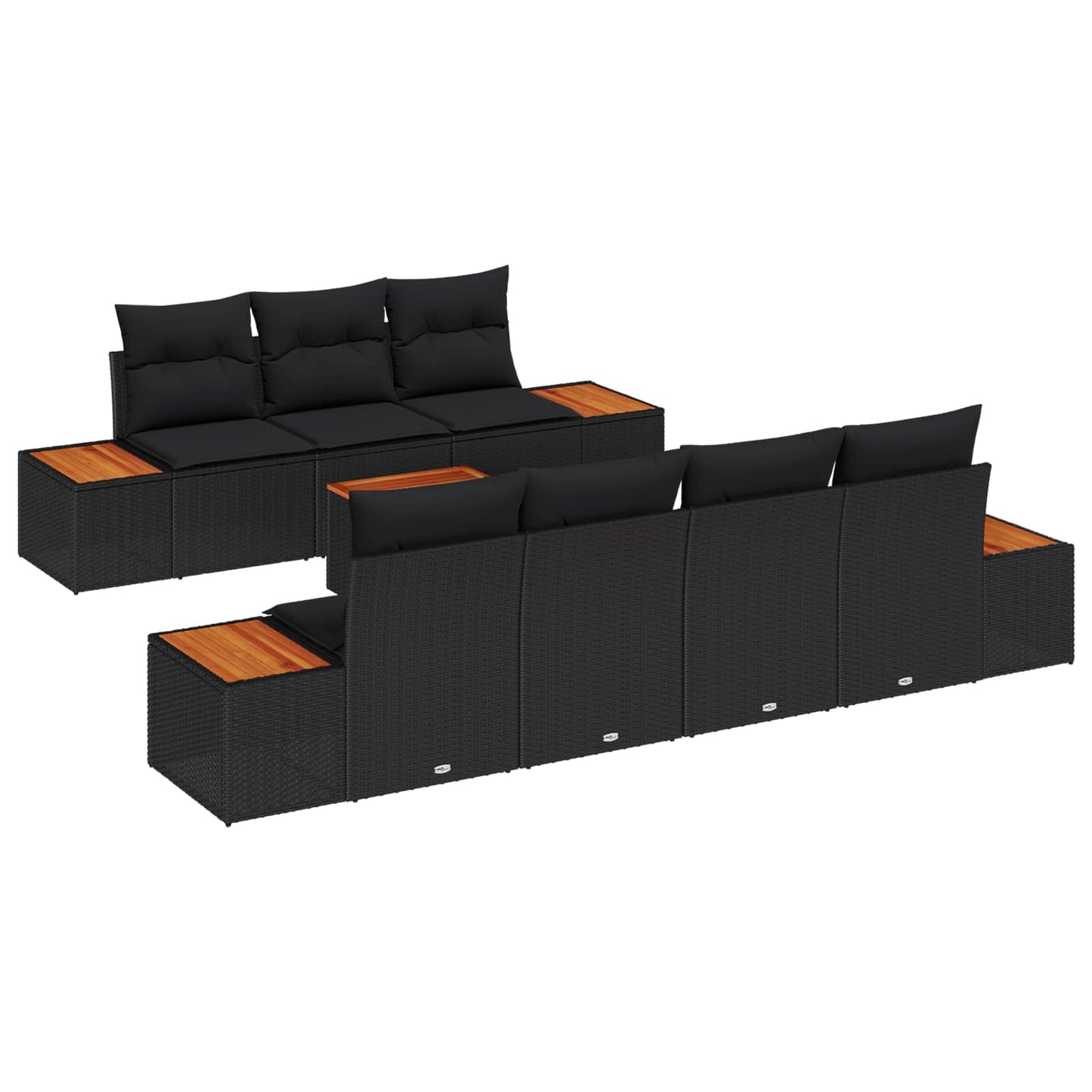 Gartensofa-set mit Kissen 8 pcs Schwarz Poly Rattan
