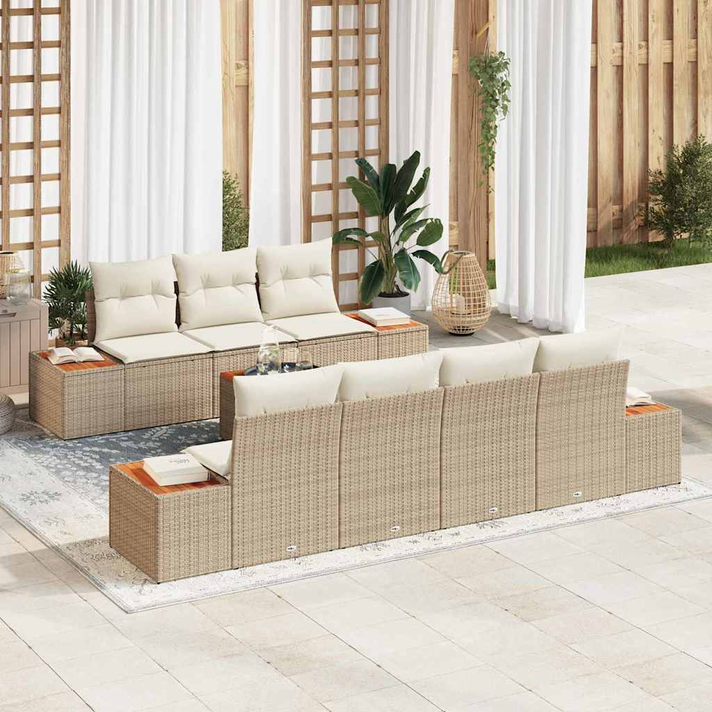 Gartensofa-set 8 stk. Beige Poly Rattan
