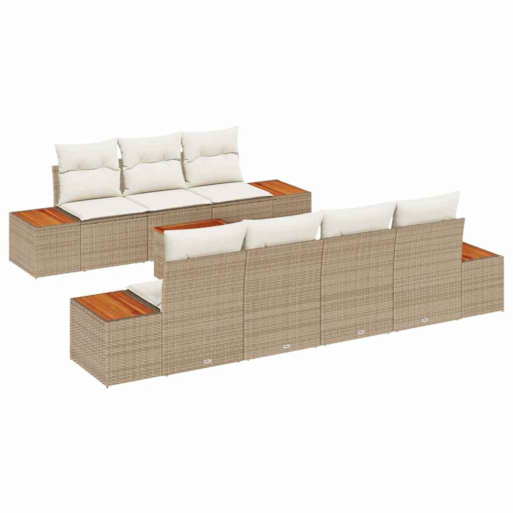 Gartensofa-set 8 stk. Beige Poly Rattan