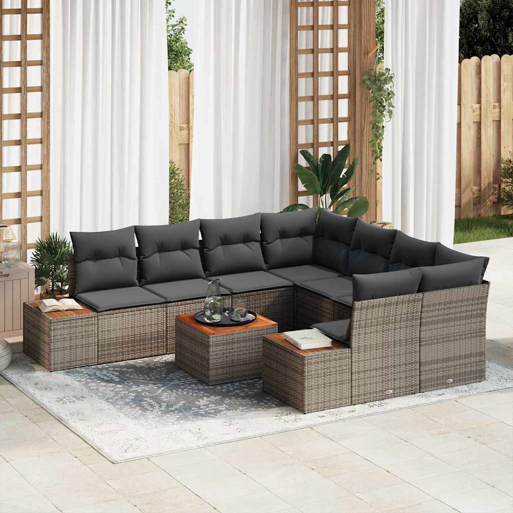 Gartensofa-set 9 stk. Grau Poly Rattan