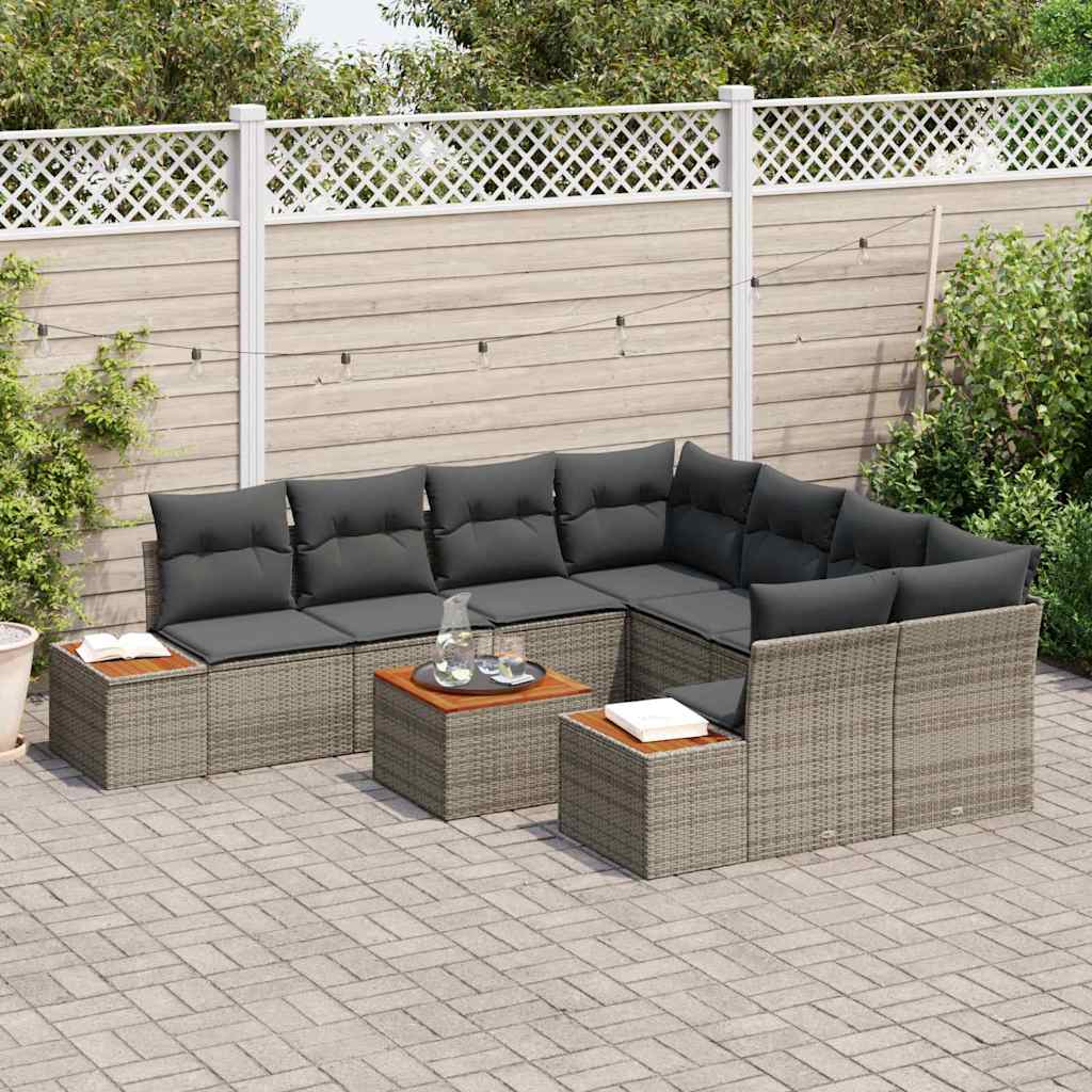 Gartensofa-set 9 stk. Grau Poly Rattan