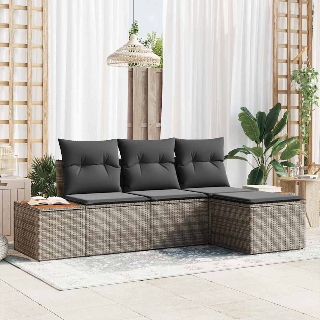 Gartensofa-set 4 stk. Grau Poly-Rattan