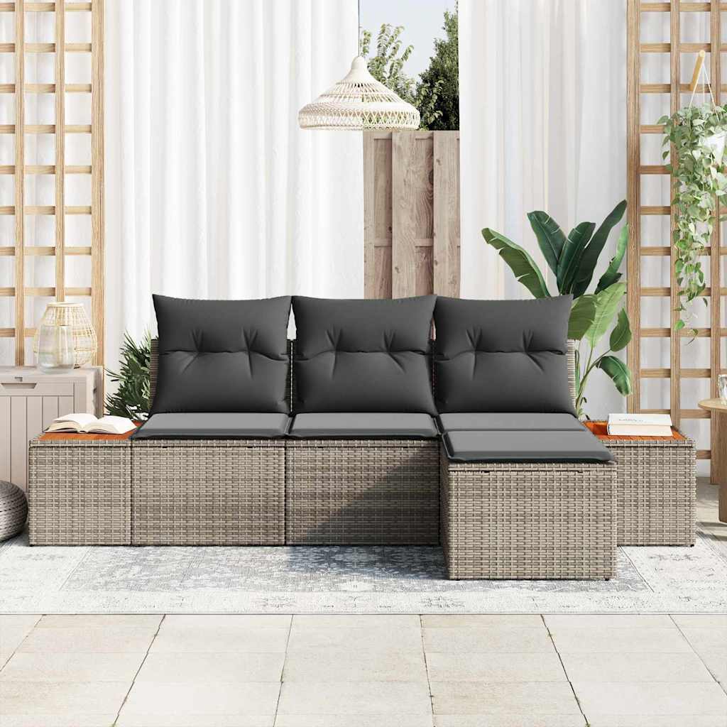 Gartensofa-set 4 stk. Grau Poly-Rattan