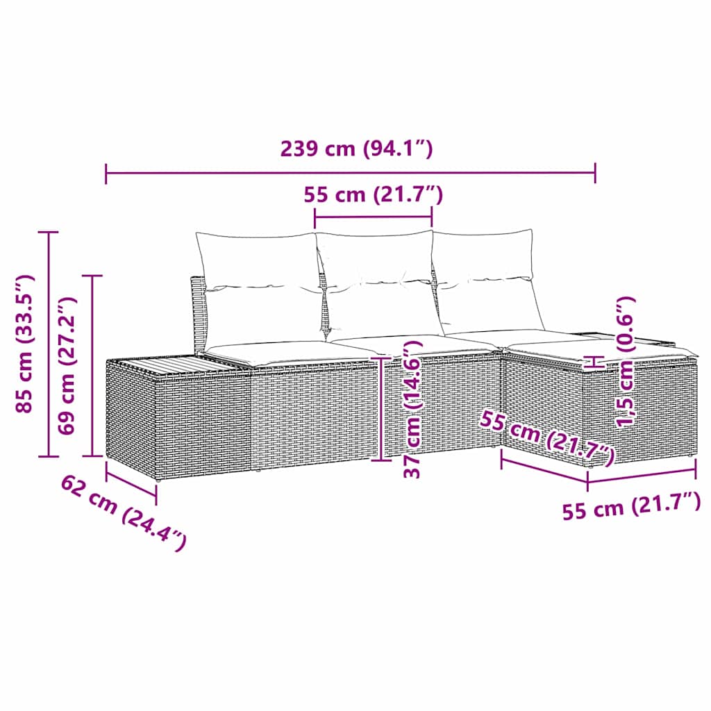 Gartensofa-set 4 stk. Grau Poly-Rattan