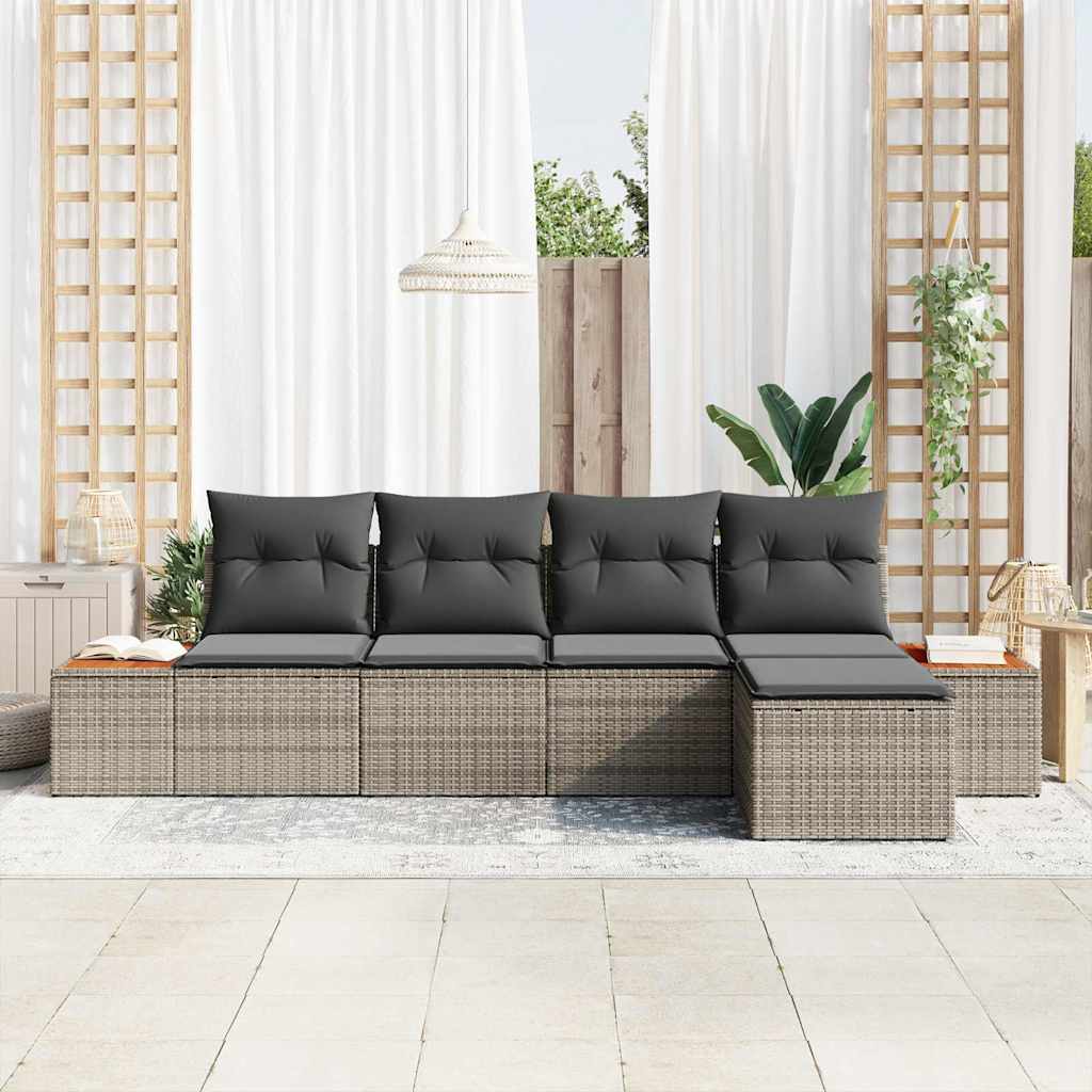 Gartensofa-set 5 Stk. Grau Poly Rattan