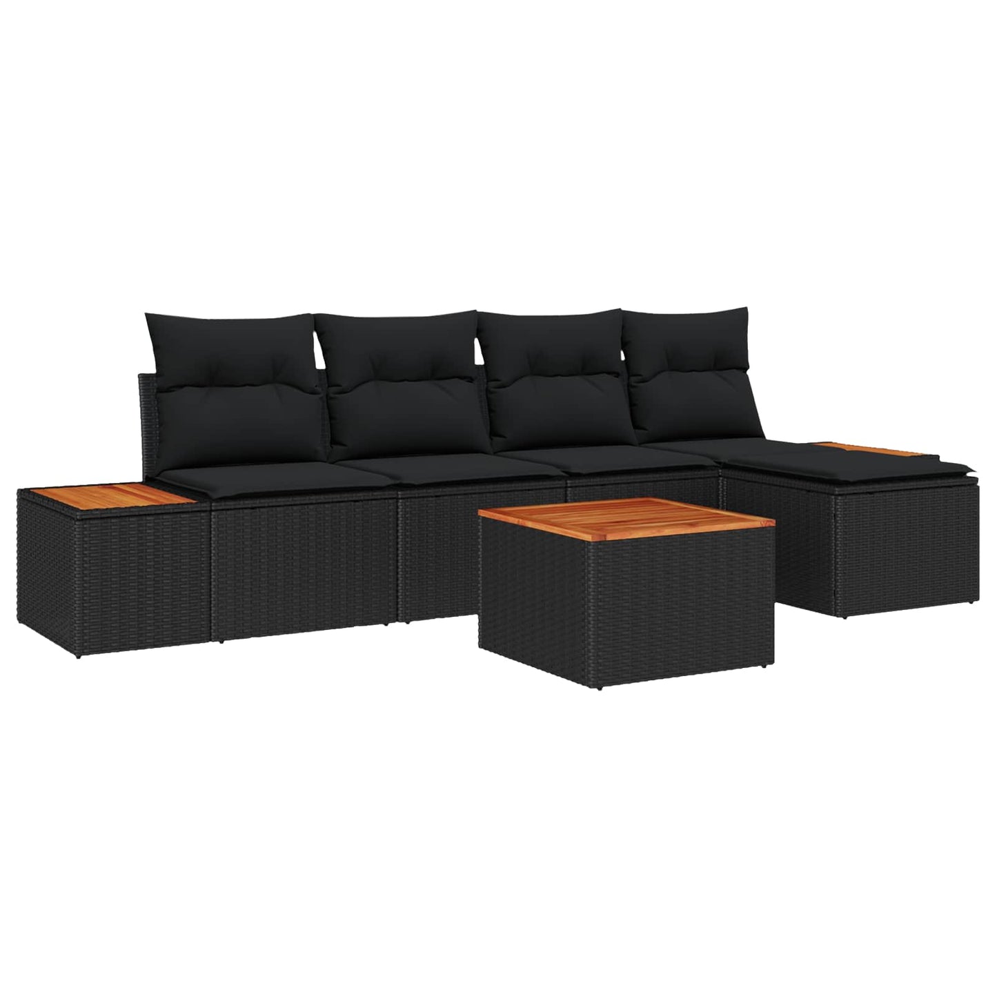 Gartensofa-set 6 stk. Schwarz Poly Rattan