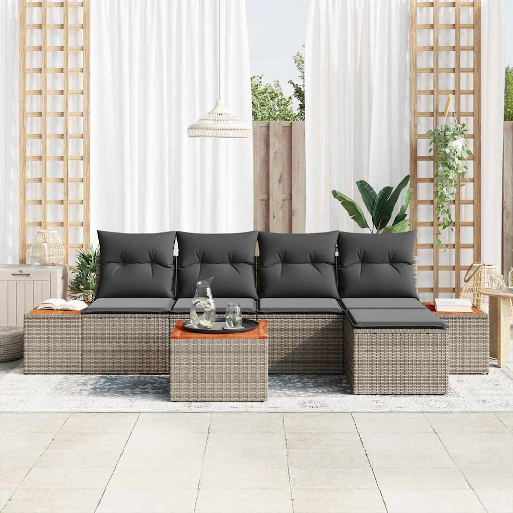 Gartensofa-set 6 Stk. Grau Poly Rattan