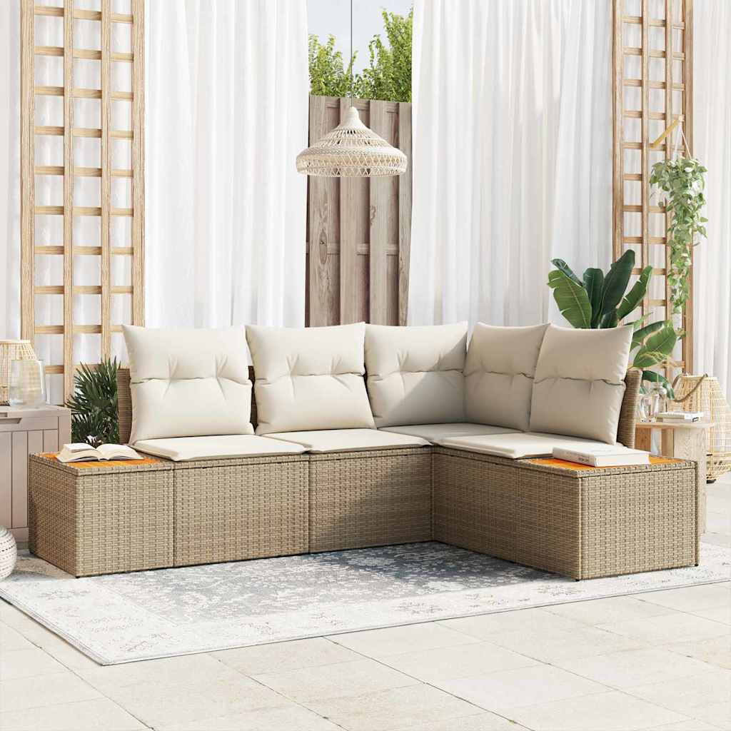 Gartensofa-set 5 stk. Beige Poly Rattan