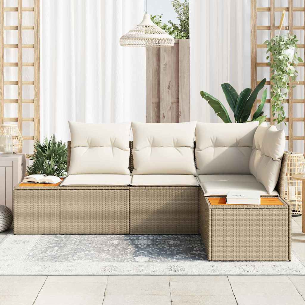 Gartensofa-set 5 stk. Beige Poly Rattan