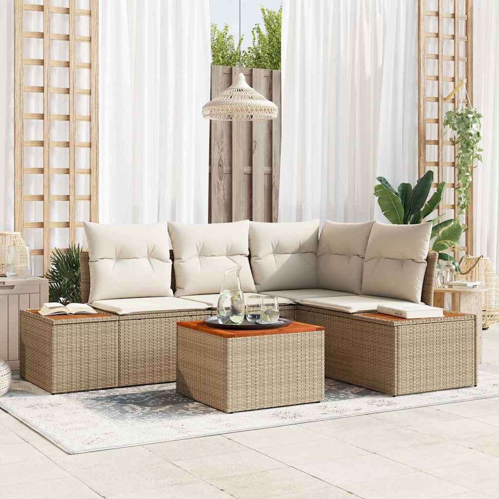 Gartensofa-set 5 stk. Beige Poly Rattan