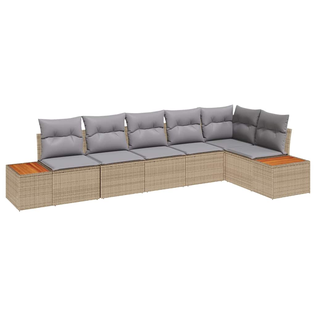 Gartensofa-set mit Kissen 6 pcs Beige Poly Rattan