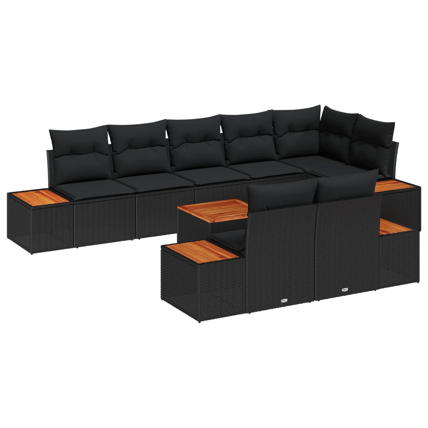 Gartensofa-set 9 stk. Schwarz Poly Rattan