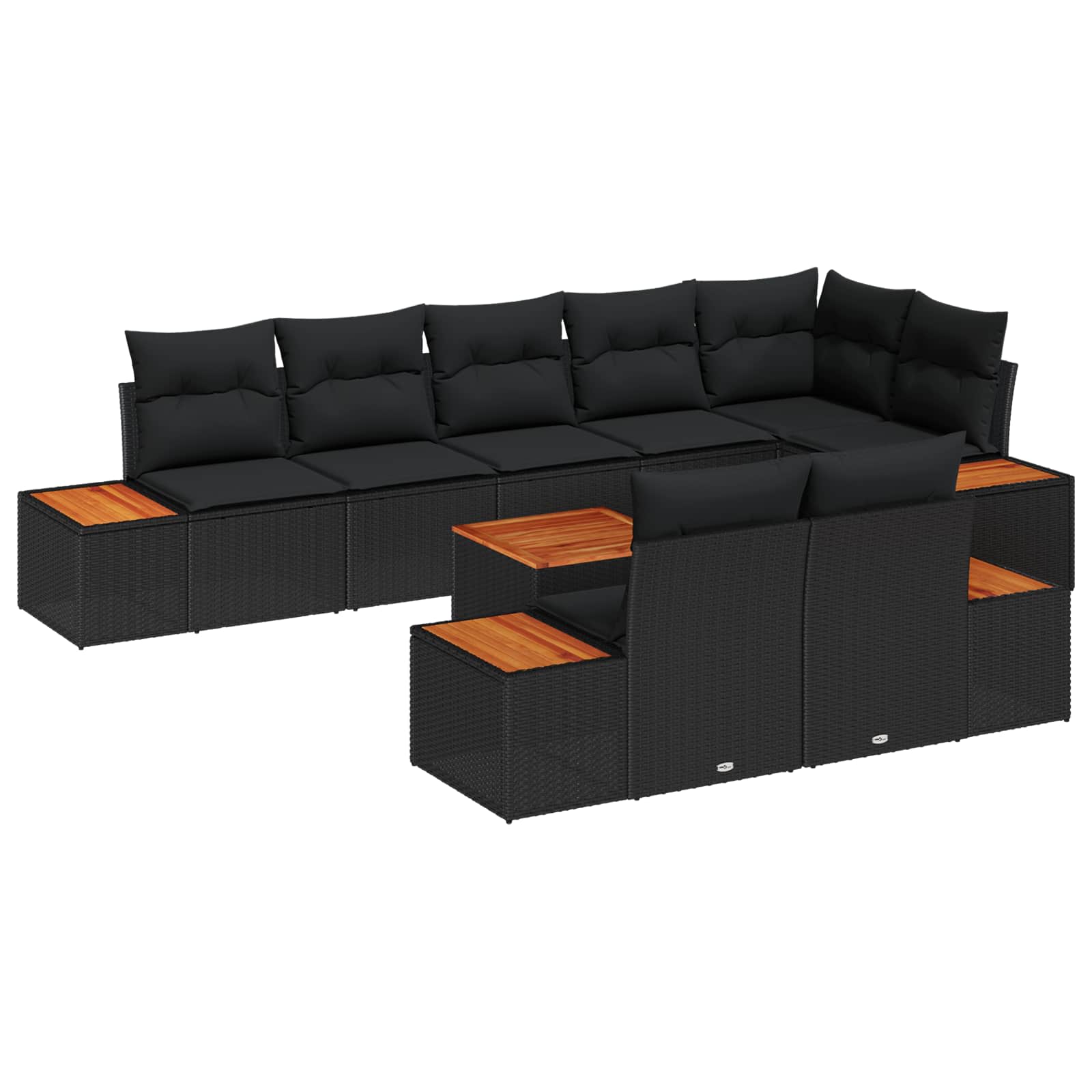 Gartensofa-set 9 stk. Schwarz Poly Rattan
