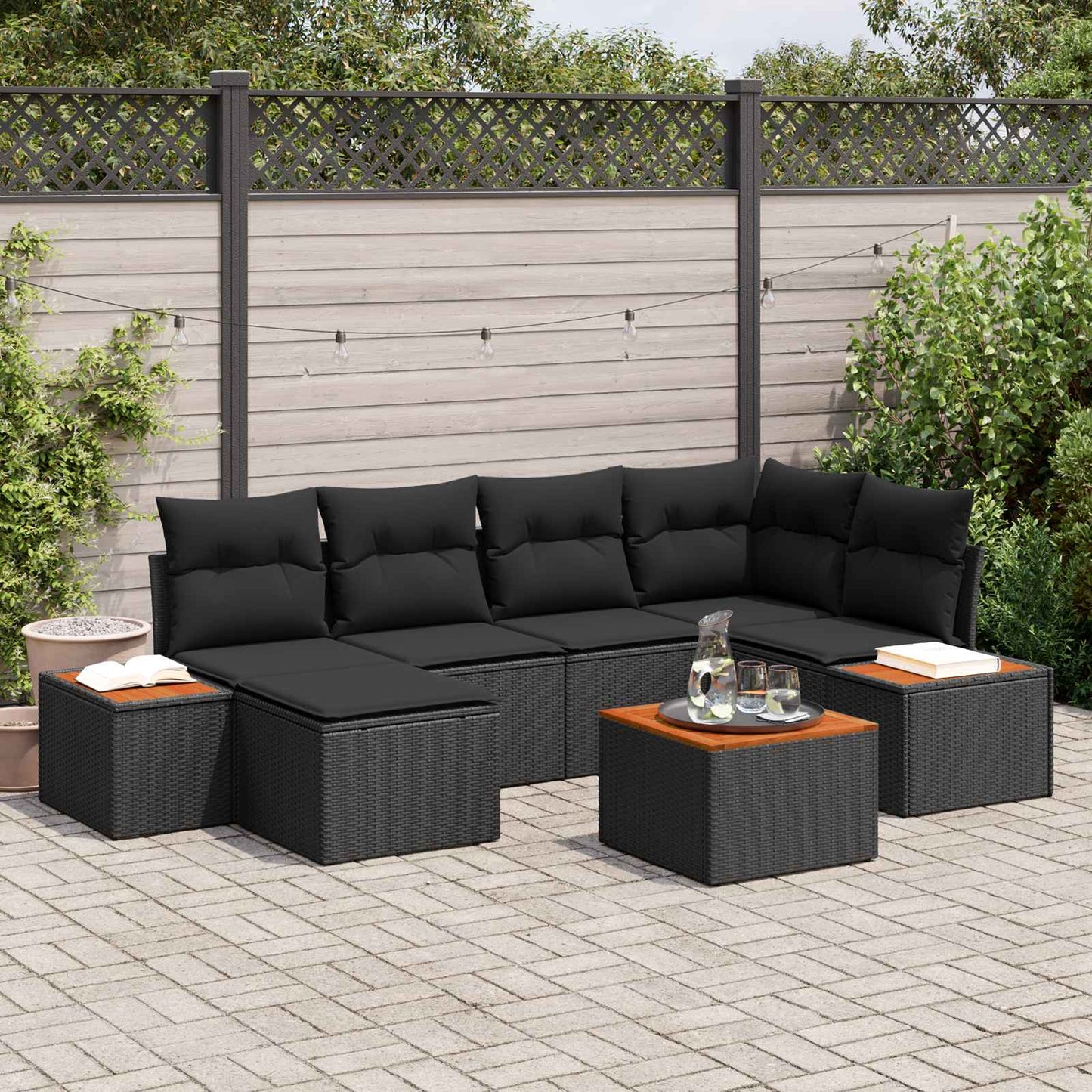 Gartensofa-set 7 stk. Schwarz Poly-Rattan