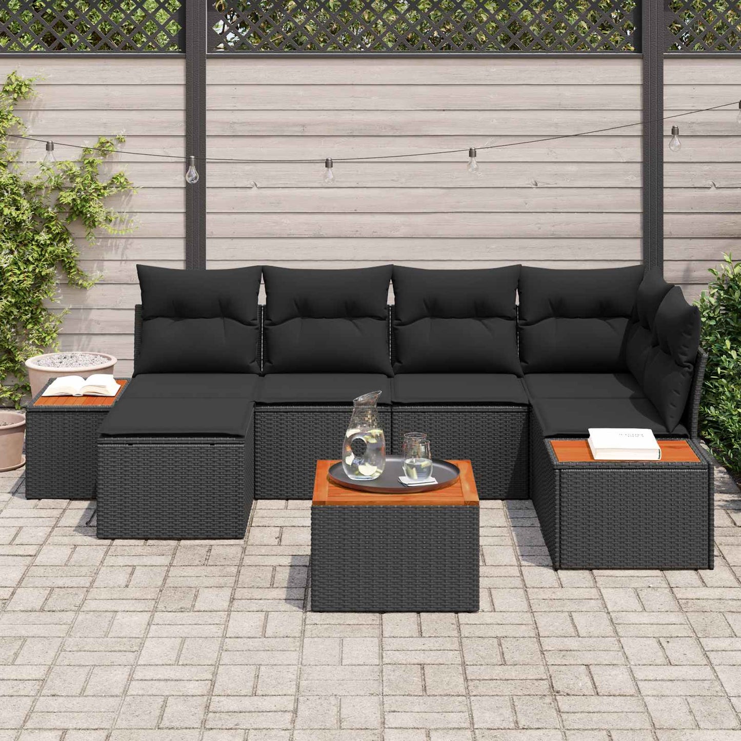 Gartensofa-set 7 stk. Schwarz Poly-Rattan