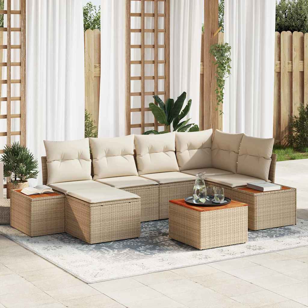 Gartensofa-set 7 stk. Beige Poly-Rattan